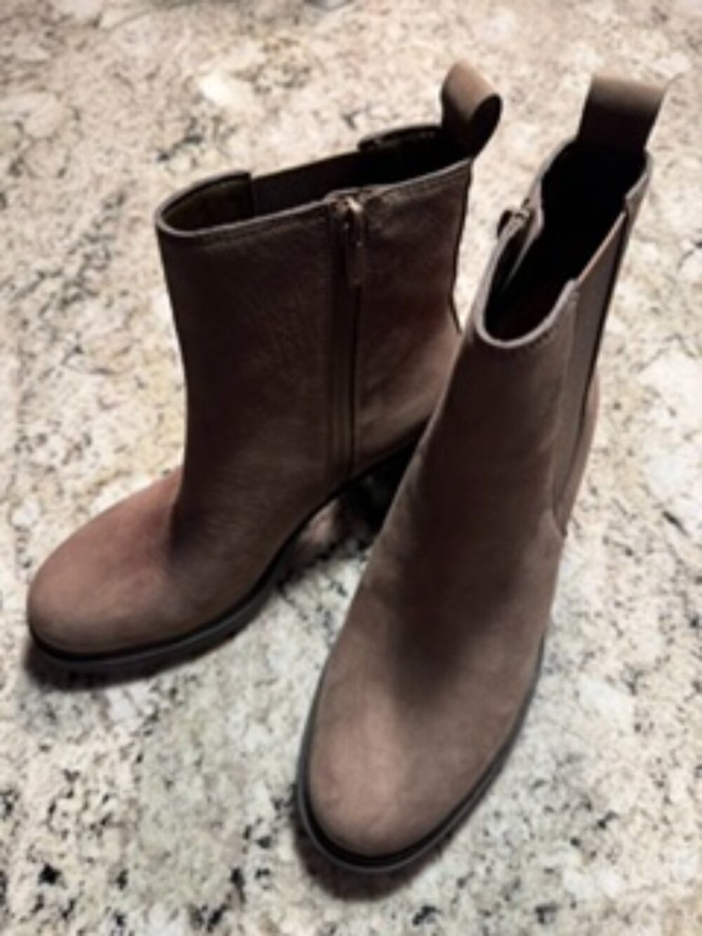New Vionic Waterproof Taupe Suede Booties with Orthotic Arch Support, Size 8.5